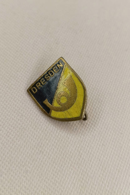 DDR Anstecknadel Dresden: Wappen Schwarz-Gelb mit Posthorn