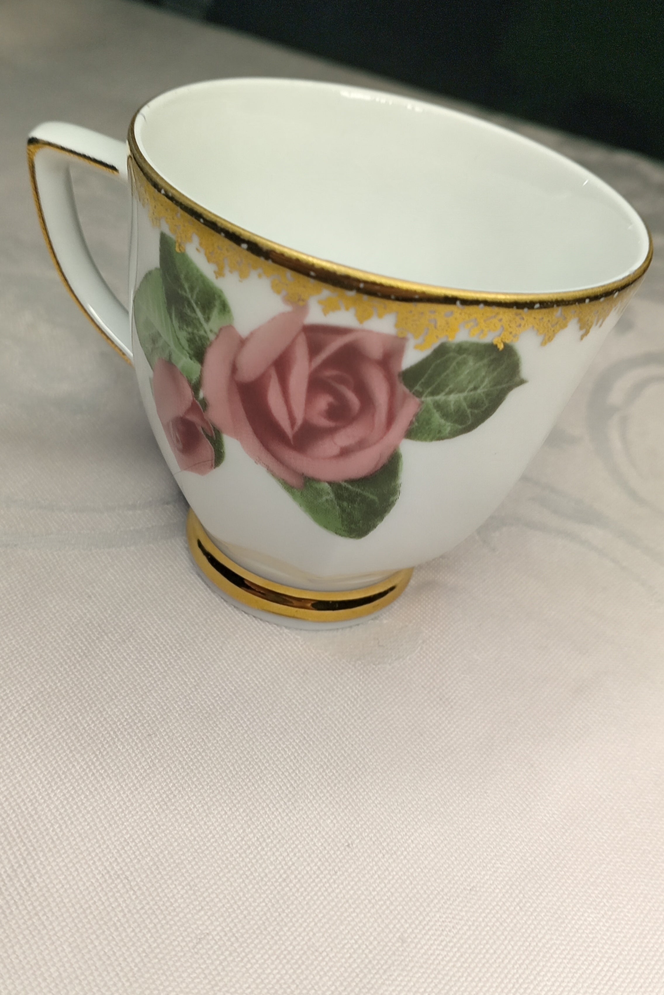 Vintage Sammelgedeck (3-tlg): Winterling Marktleuthen – rosa Rosen & Goldspitze (50er/60er Jahre)