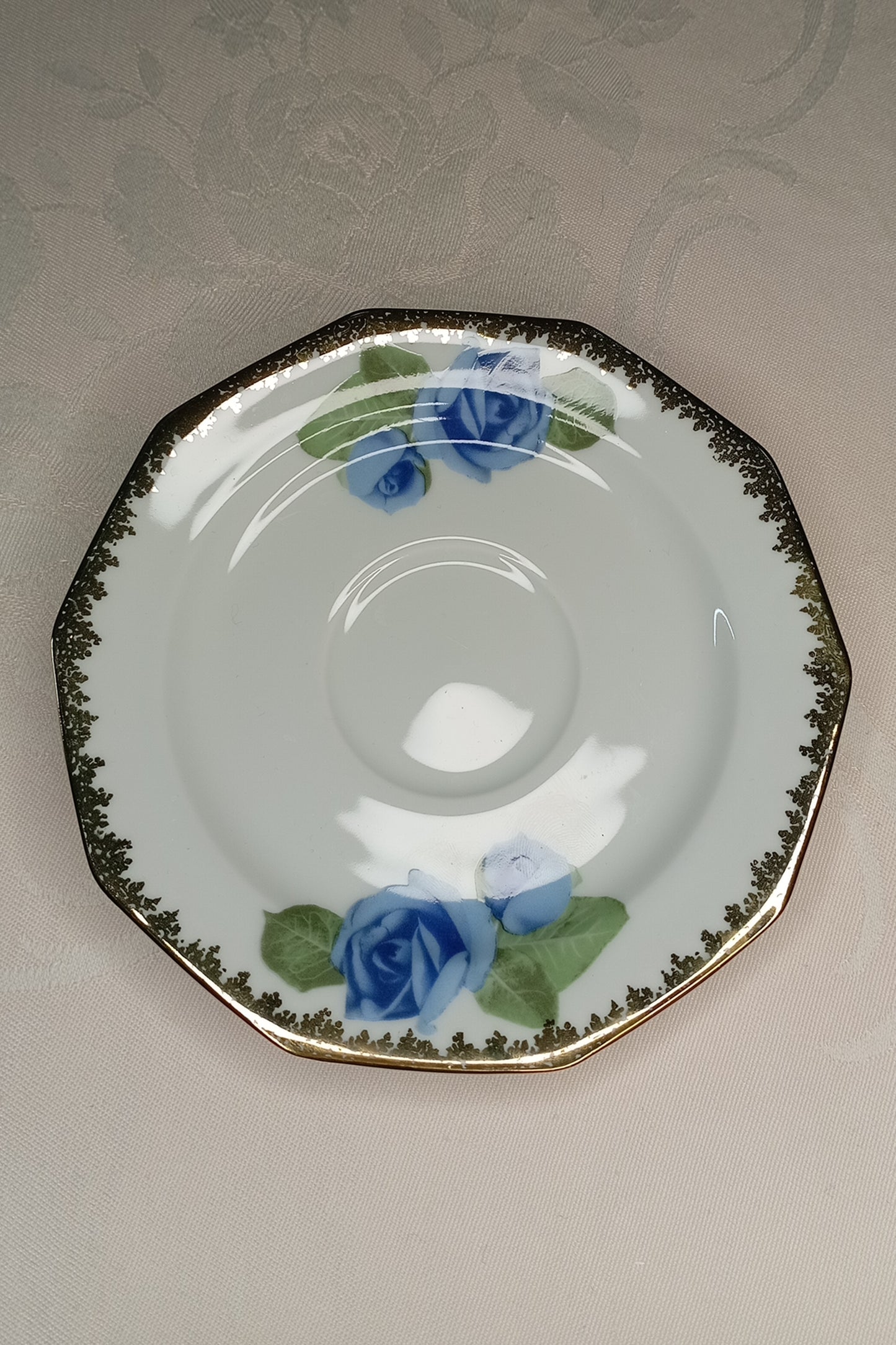 Vintage Sammelgedeck (3-tlg): Winterling Marktleuthen – Blaue Rosen & Goldspitze