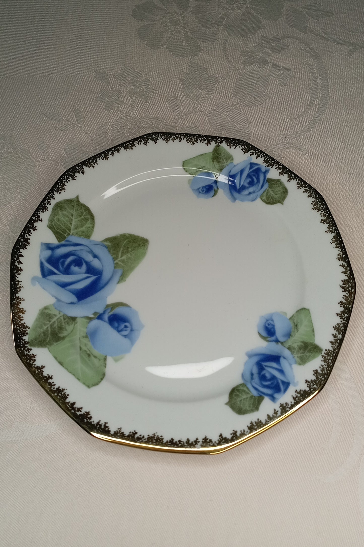 Vintage Sammelgedeck (3-tlg): Winterling Marktleuthen – Blaue Rosen & Goldspitze