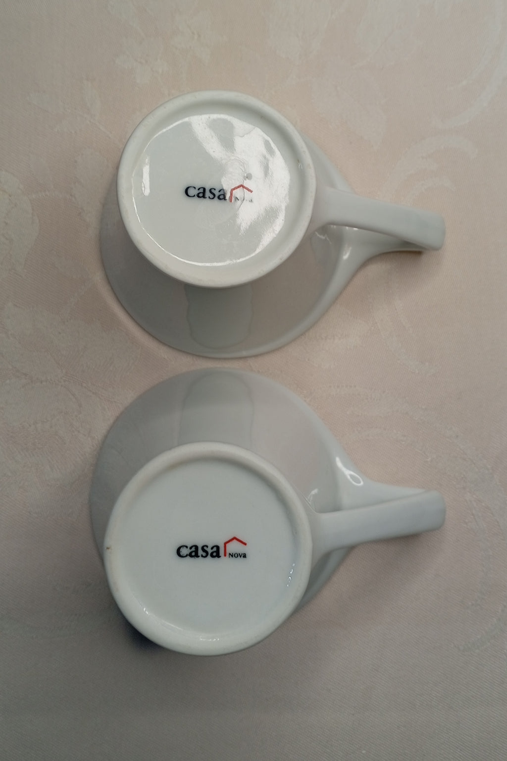 2er Set Cappuccino Tassen "Casa Nova" – Weiß mit Design-Henkel (Porzellan)