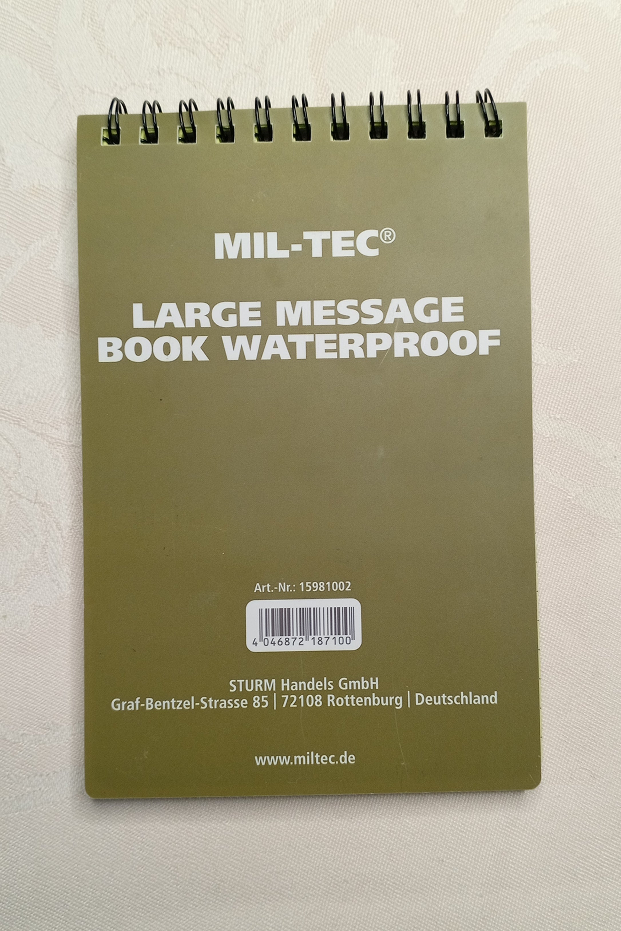 Mil-Tec Meldeblock "Waterproof" – Wasserfestes Notizbuch (Groß / Oliv) – Unbenutzt
