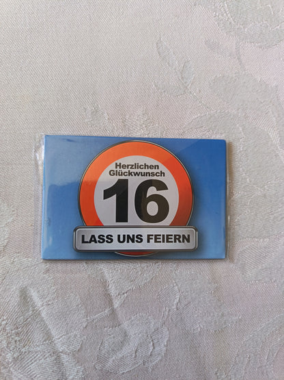 Geburtstags-Magnet 16 | „Herzlichen Glückwunsch - LASS UNS FEIERN“ | NEU & OVP | Geschenkidee