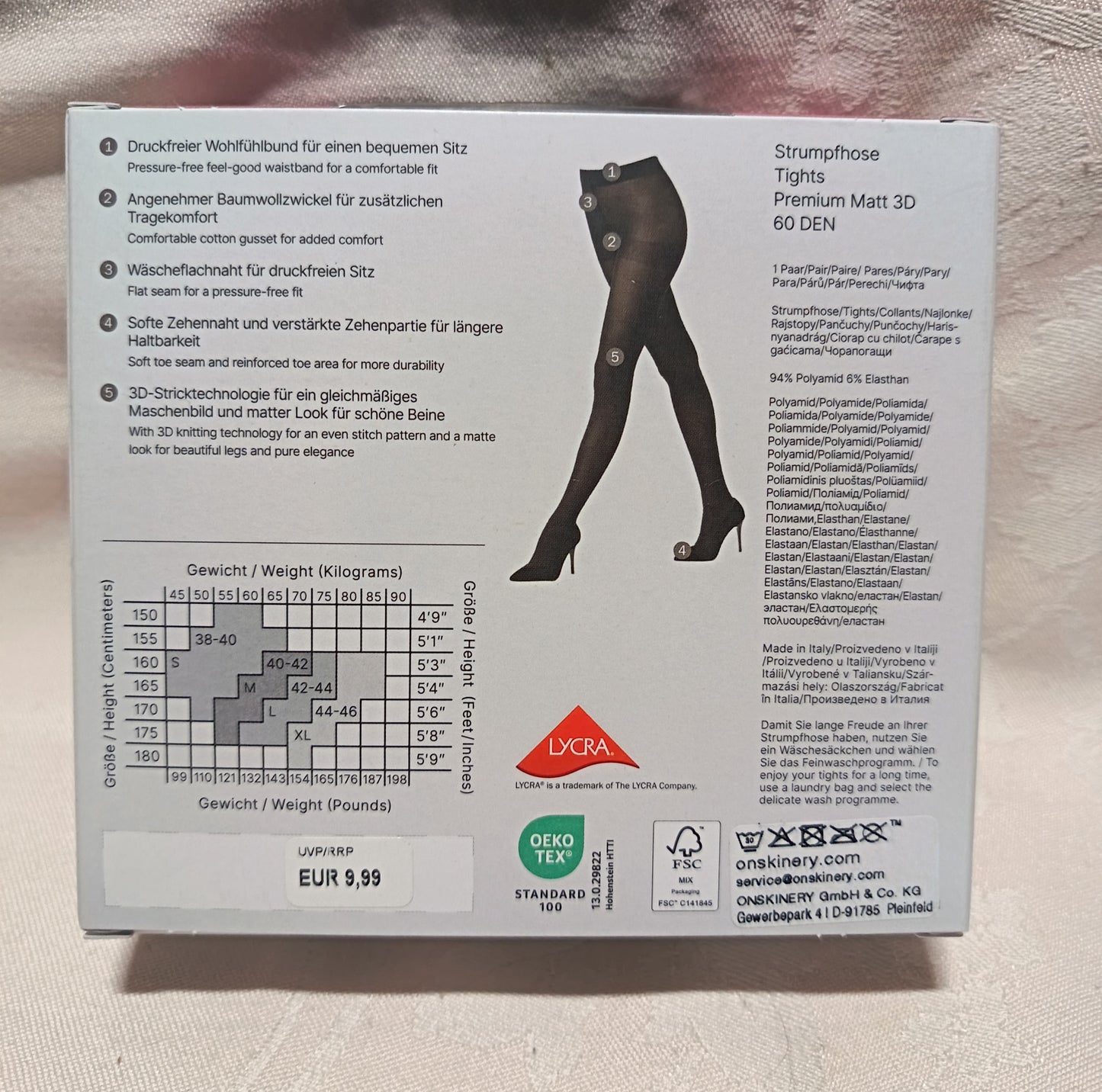 Camano Premium Matt 3D Strumpfhose - 60 DEN - Gr. 42-44 (L) - Schwarz - NEU