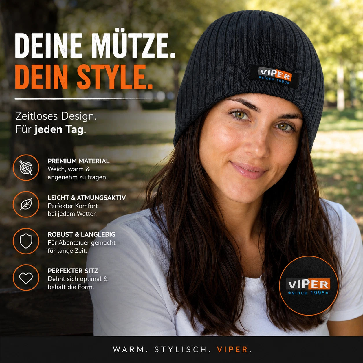 VIPER Beanie Strickmütze | Grau/Anthrazit | Rippstrick | 100% Acryl | NEU