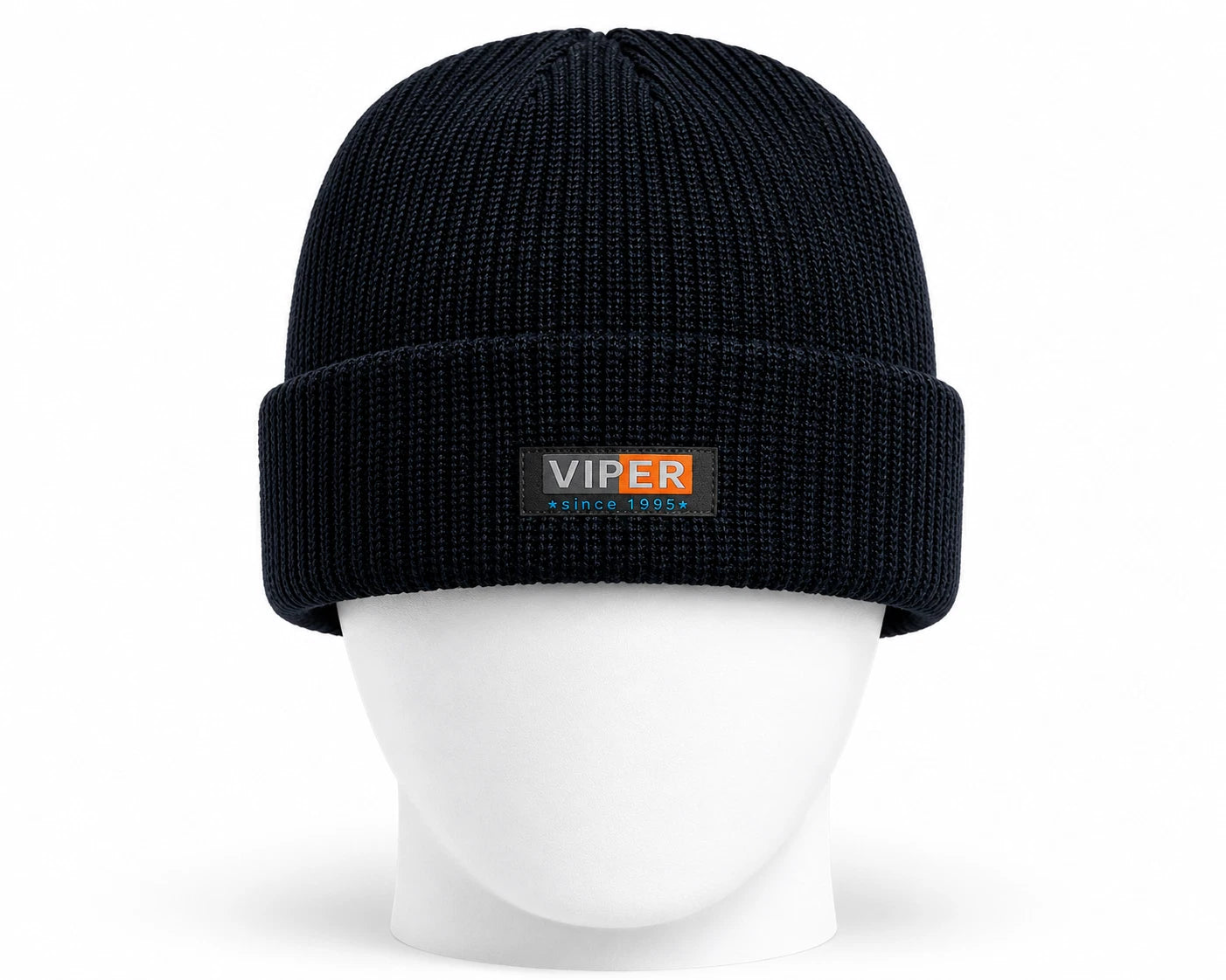VIPER Beanie Mütze | Schwarz | Strickmütze mit Logo-Patch | NEU mit Etikett
