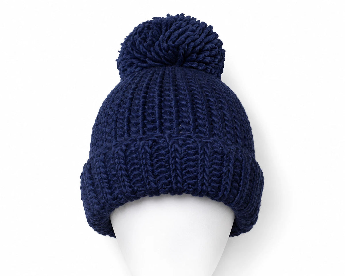 VIPER Bommelmütze | Grobstrick Beanie mit Umschlag | Dunkelblau | NEU & OVP