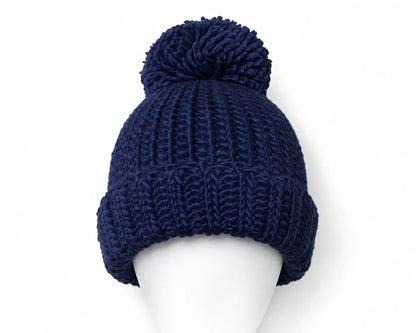 VIPER Bommelmütze | Grobstrick Beanie mit Umschlag | Dunkelblau | NEU & OVP