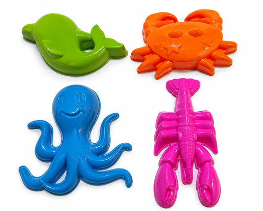 4-tlg. Sandspielzeug Set | Meerestiere: Krake, Krabbe, Hummer, Delphin | NEU